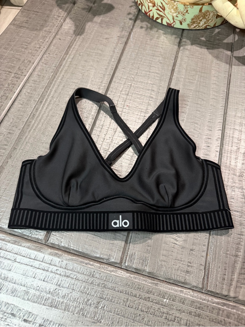 ALO Yoga Black Cross-Strap Swim Bralette